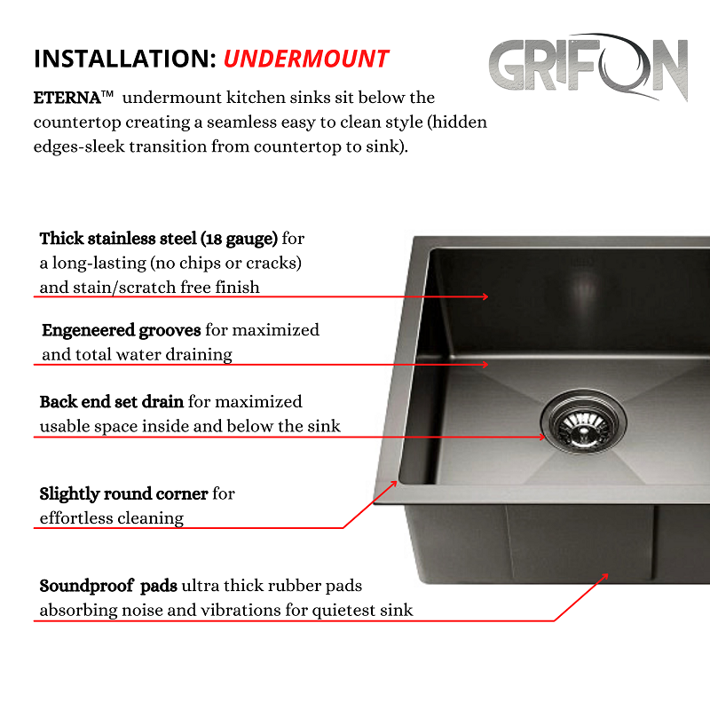 Stainless Steel 14-in Single bowl Undermount Standard Kitchen sink with accessories