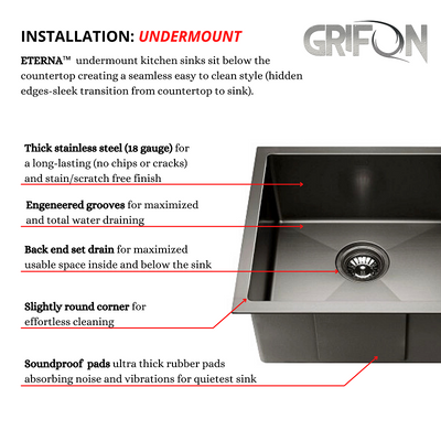 Stainless Steel 14-in Single bowl Undermount Standard Kitchen sink with accessories