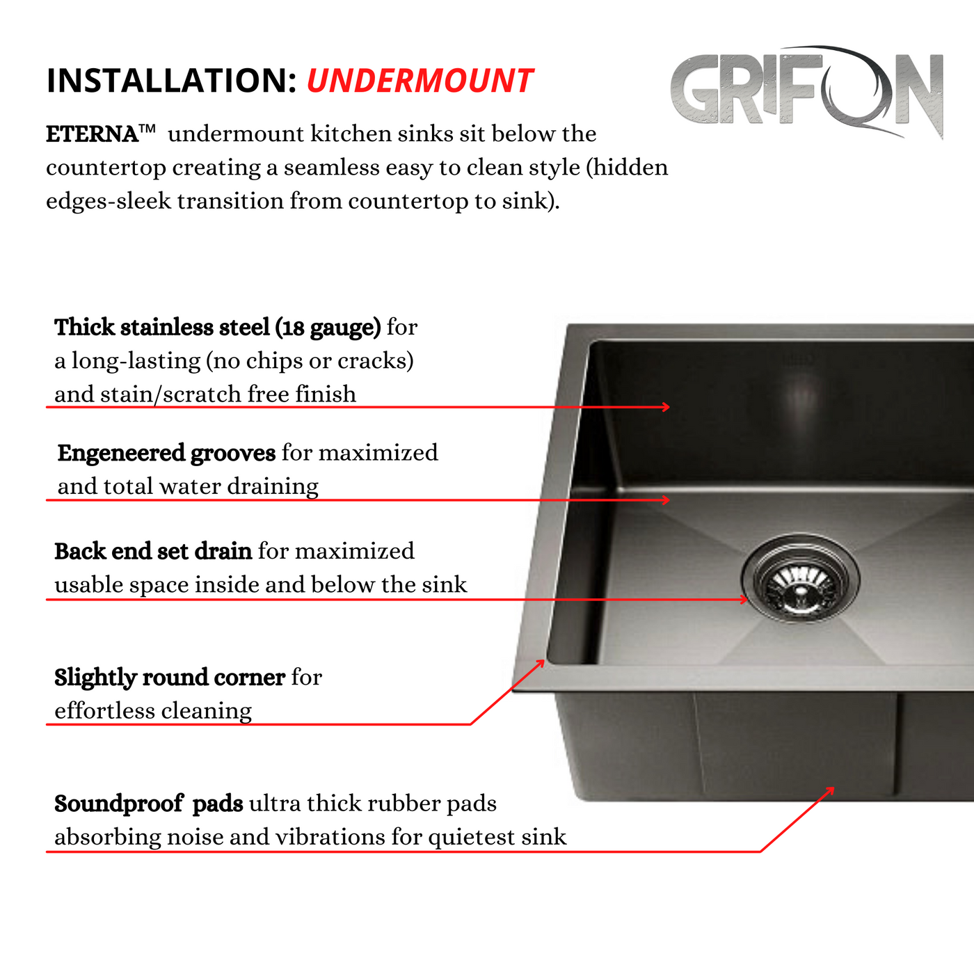 Single bowl Undermount Standard Kitchen sink with accessories