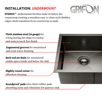 Single bowl Undermount Standard Kitchen sink with accessories
