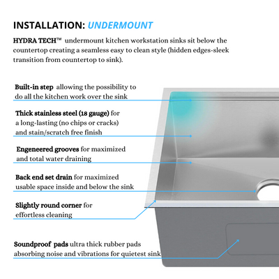 Undermount Single Bowl workstation Kitchen Sink with Accessories