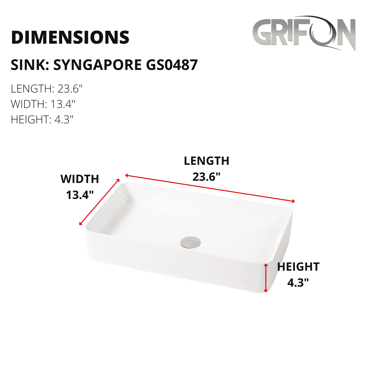 Rectangular Vessel 23,6-in Ceramic Bathroom Sink in White