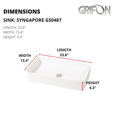 Rectangular Vessel 23,6-in Ceramic Bathroom Sink in White